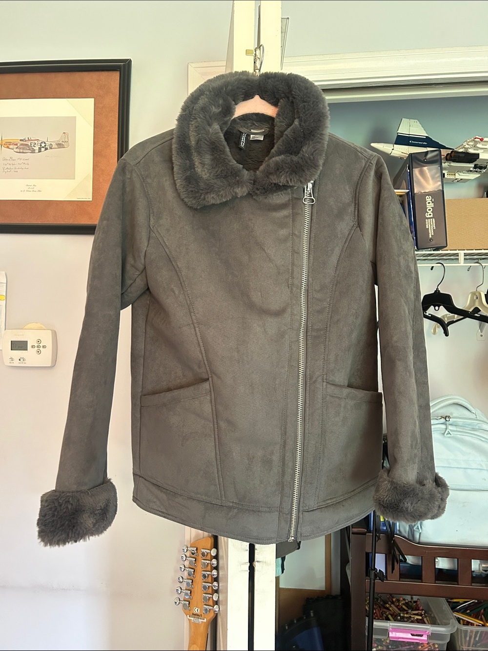 H&M Women's Faux Shearling Jacket in Charcoal